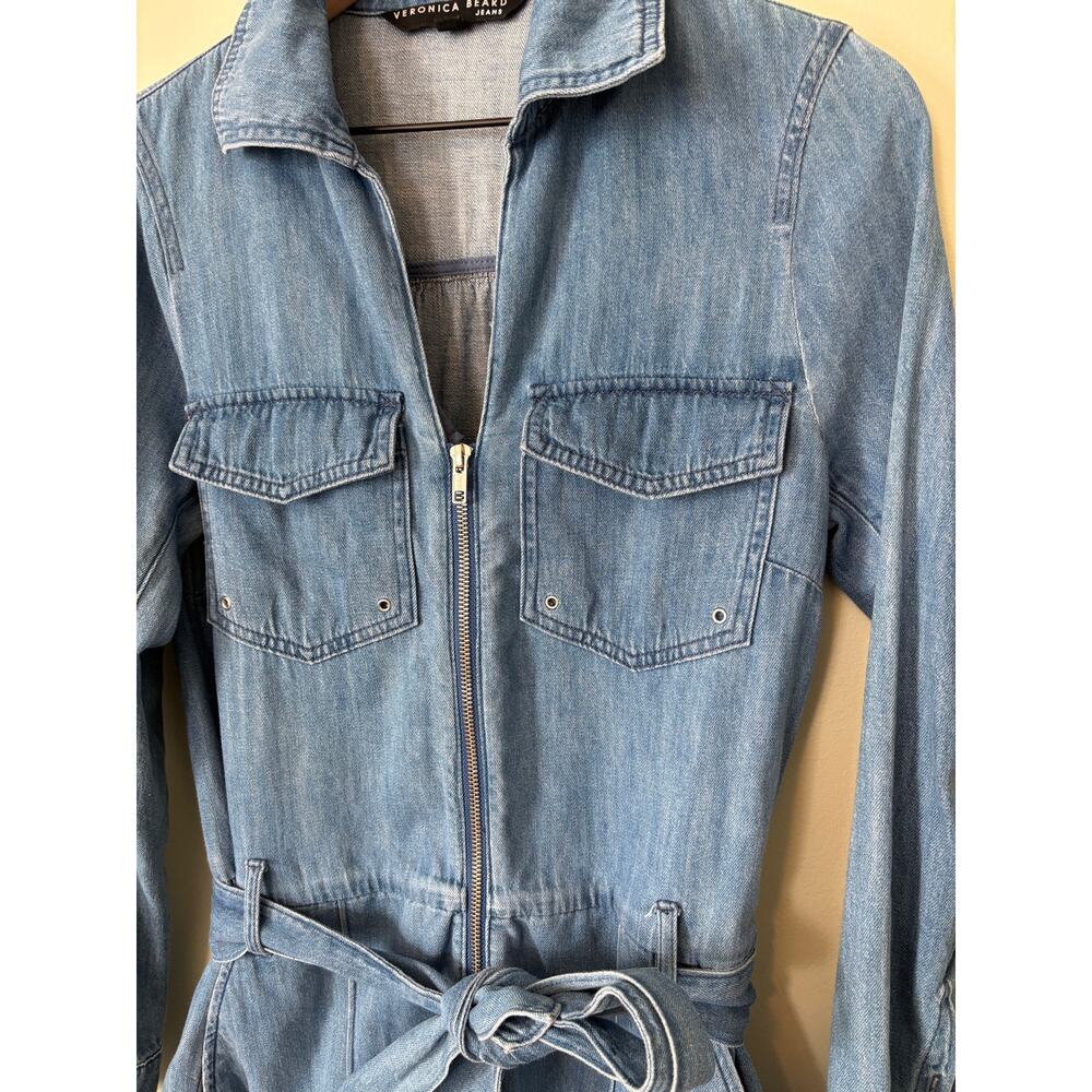 Veronica Beard Jean Denim Long Sleeve Zip Front Romper Blue S - Picture 3 of 10